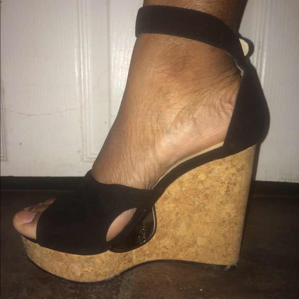 Jimmy Choo Neyo Suede/Cork Ankle Wrap Wedges